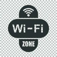 Wi-Fi zona Internet cartello icona nel piatto stile. Wi-Fi senza fili tecnologia vettore illustrazione su isolato sfondo. Rete Wi-Fi zona attività commerciale concetto.