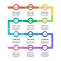 attività commerciale Infografica sequenza temporale per tutti 12 mesi diviso in 4 quarti. vettore illustrazione.