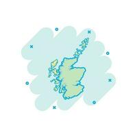 vettore cartone animato Scozia carta geografica icona nel comico stile. Scozia cartello illustrazione pittogramma. cartografia carta geografica attività commerciale spruzzo effetto concetto.