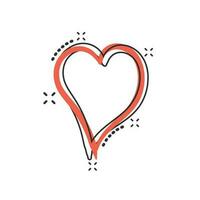 vettore cartone animato mano disegnato cuore icona nel comico stile. amore schizzo scarabocchio cuore illustrazione pittogramma. disegnato a mano San Valentino attività commerciale spruzzo effetto concetto.