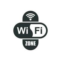 Wi-Fi zona Internet cartello icona nel piatto stile. Wi-Fi senza fili tecnologia vettore illustrazione su bianca isolato sfondo. Rete Wi-Fi zona attività commerciale concetto.
