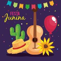 poster di festa junina con chitarra e icone tradizionali vettore