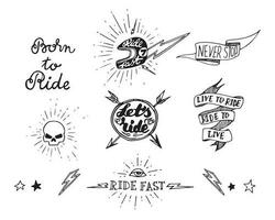 impostato di motociclista tradizionale tatuaggio design elementi vettore