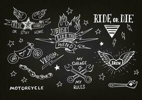 impostato di motociclista tradizionale tatuaggio design elementi vettore