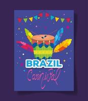 poster del carnevale brasiliano con tamburo e decorazione vettore