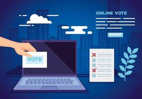 poster di voto online con laptop e icone vettore