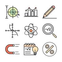 linea di raccolta di icone di scienze della scuola di educazione matematica e stile di riempimento vettore