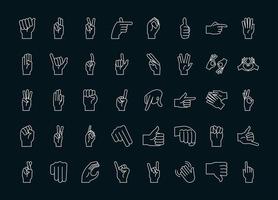 linea e riempimento delle icone della raccolta dei gesti delle mani della lingua dei segni vettore