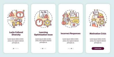 2d multicolore icone che rappresentano inconvenienti nel ai formazione scolastica, grafico Istruzioni con lineare concetti, App schermo. vettore