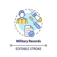 militare record concetto icona. arruolamento dati. famiglia ricerca disco astratto idea magro linea illustrazione. isolato schema disegno. modificabile ictus vettore