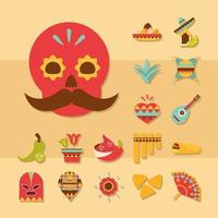 icone messicane set decorazione celebrazione festivo cranio tradizionale design piatto vettore