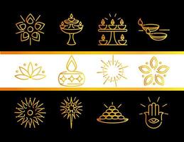 felice diwali india festival deepavali religione stile gradiente set di icone vettore