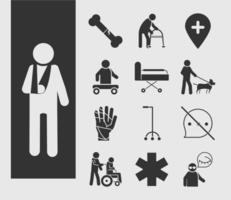 giornata mondiale della disabilità disabili attrezzature mediche silhouette icone set design vettore