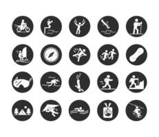 sport estremo stile di vita attivo nuotare corridore di motocross scalatore escursionismo blocco immersioni e set di icone piatte vettore