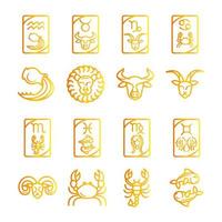 zodiaco astrologia oroscopo calendario costellazione acquario leone scorpione virgo toro icone collezione gradiente stile vettore