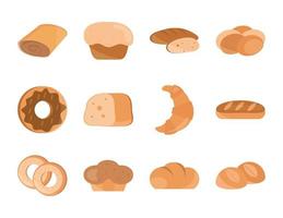 set di icone di stile piatto di prodotti alimentari da forno del menu del pane vettore