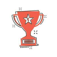 vettore cartone animato trofeo tazza icona nel comico stile. vincitore cartello illustrazione pittogramma. premio premio attività commerciale spruzzo effetto concetto.