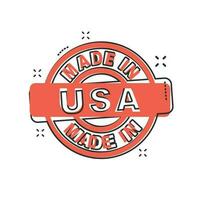 cartone animato fatto nel Stati Uniti d'America icona nel comico stile. Stati Uniti d'America manufatto illustrazione pittogramma. produrre cartello spruzzo attività commerciale concetto. vettore