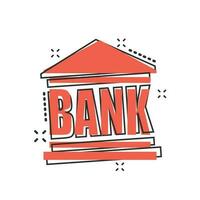 vettore cartone animato banca edificio icona nel comico stile. banca cartello illustrazione pittogramma. edificio attività commerciale spruzzo effetto concetto.
