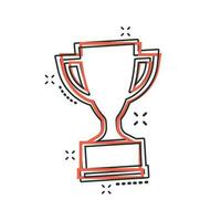 vettore cartone animato trofeo tazza icona nel comico stile. vincitore cartello illustrazione pittogramma. premio premio attività commerciale spruzzo effetto concetto.