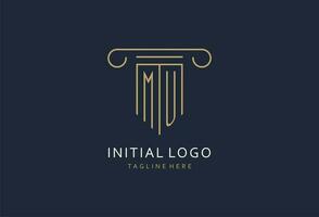 mu iniziale con pilastro forma logo disegno, creativo monogramma logo design per legge azienda vettore