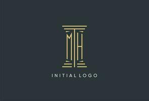 mh iniziale monogramma con pilastro forma logo design vettore