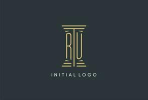 ru iniziale monogramma con pilastro forma logo design vettore