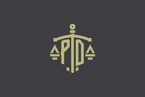 lettera pd logo per legge ufficio e procuratore con creativo scala e spada icona design vettore
