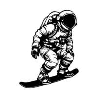 astronauta su snowboarder nel spazio, astronauta su un' fare surf tavola cartone animato vettore