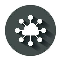 nube calcolo tecnologia vettore icona nel piatto stile. il computer portatile schermo con lungo ombra. Infografica analitica Rete attività commerciale concetto.