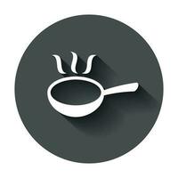 frittura padella icona nel piatto stile. cucinando padella illustrazione con lungo ombra. tegame cucina attrezzatura attività commerciale concetto. vettore