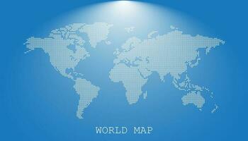 tratteggiata vuoto bianca mondo carta geografica isolato su blu sfondo. mondo carta geografica vettore modello per sito web, infografica, design. piatto terra mondo carta geografica con il giro puntini illustrazione.