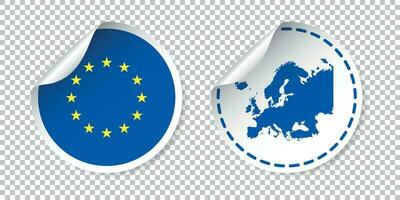 Europa etichetta con bandiera e carta geografica. europeo unione etichetta, il giro etichetta con nazione. vettore illustrazione su isolato sfondo.