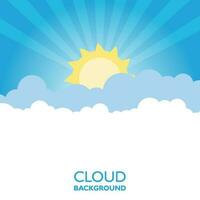 nuvole nel il cielo con sole raggi. piatto vettore illustrazione nel cartone animato stile. blu colorato sfondo.