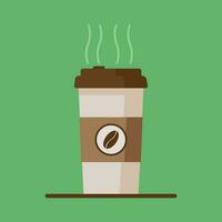 caffè tazza icona con caffè fagioli su verde sfondo. piatto vettore illustrazione