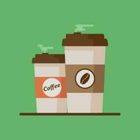 caffè tazza con caffè fagioli su verde sfondo. piatto vettore illustrazione