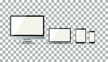 realistico dispositivo piatto icone smartphone, tavoletta, il computer portatile e del desktop computer. vettore illustrazione su isolato sfondo