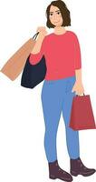 shopping donna e trasportare Borsa mercato illustrazione grafico cartone animato arte carta vettore