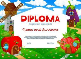 bambini diploma con cartone animato fiaba case vettore