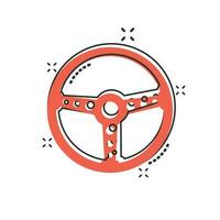 vettore cartone animato timone ruota icona nel comico stile. timone ruota cartello illustrazione pittogramma. timone attività commerciale spruzzo effetto concetto.
