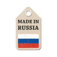 appendere etichetta fatto nel Russia con bandiera. vettore illustrazione