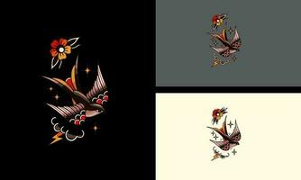 volante uccello con fiori vettore tatuaggio design