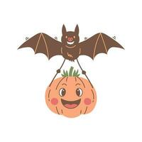 Halloween zucca personaggio con pipistrello vettore