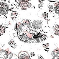 ragazze carine ricamatrici all'uncinetto. seamless pattern.vektoryu vettore