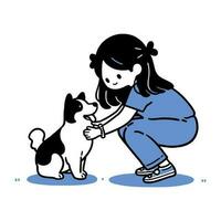 un' ragazza pazientemente insegnamento sua animale domestico cane nuovo trucchi, vettore illustrazione