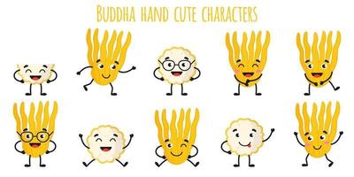 buddha mano agrumi simpatici personaggi allegri divertenti con diverse pose ed emozioni. vettore