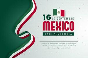 Messico indipendenza giorno 16 ° settembre bandiera con bandiera nastro e coriandoli illustrazione vettore