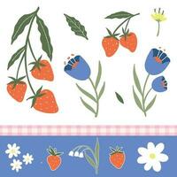 frutta e fiore mano disegnato illustrazione elementi -fragola vettore