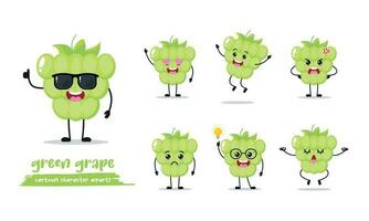carino verde uva diverso attività espressione emozione. frutta con molti attività vettore illustrazione piatto design.