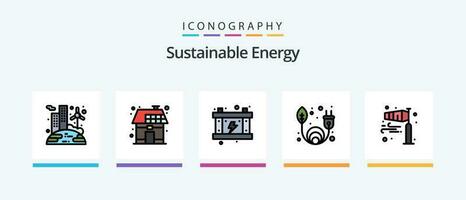sostenibile energia linea pieno 5 icona imballare Compreso direzione. natura. energia. invenzione. lampadina. creativo icone design vettore
